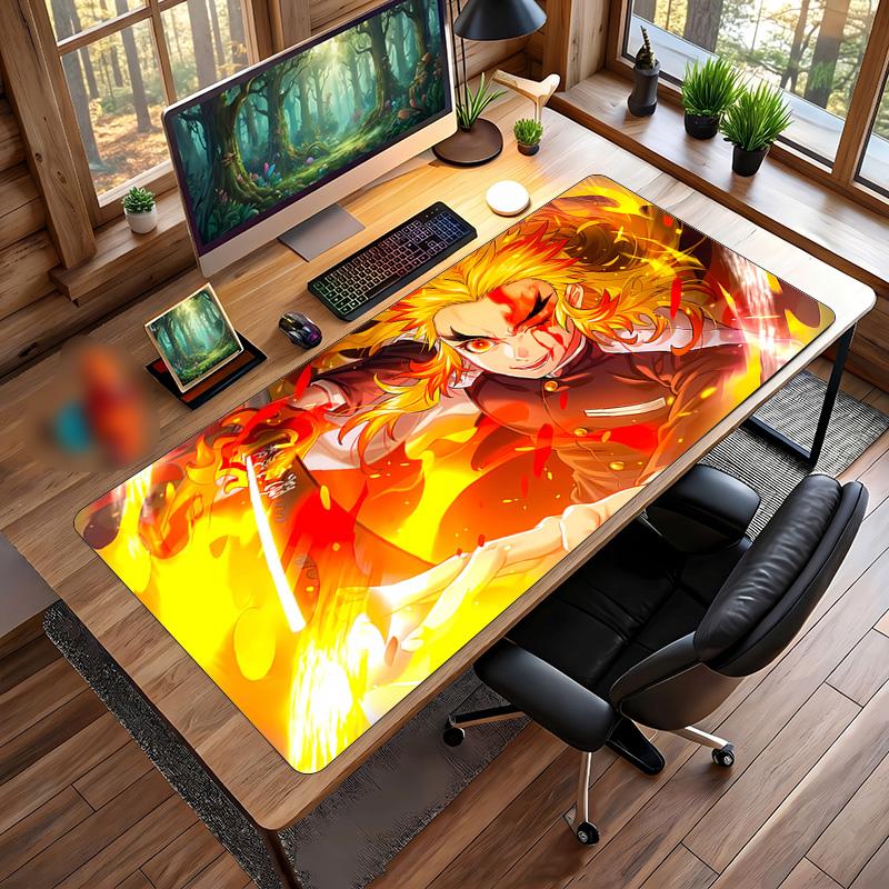 Rengoku Kyojuro Bedrucktes Mauspads Rutschfest Wasserdicht Gummi Schreibtischunterlage für Gaming Büro Laptop Heimdeko Geschenk
