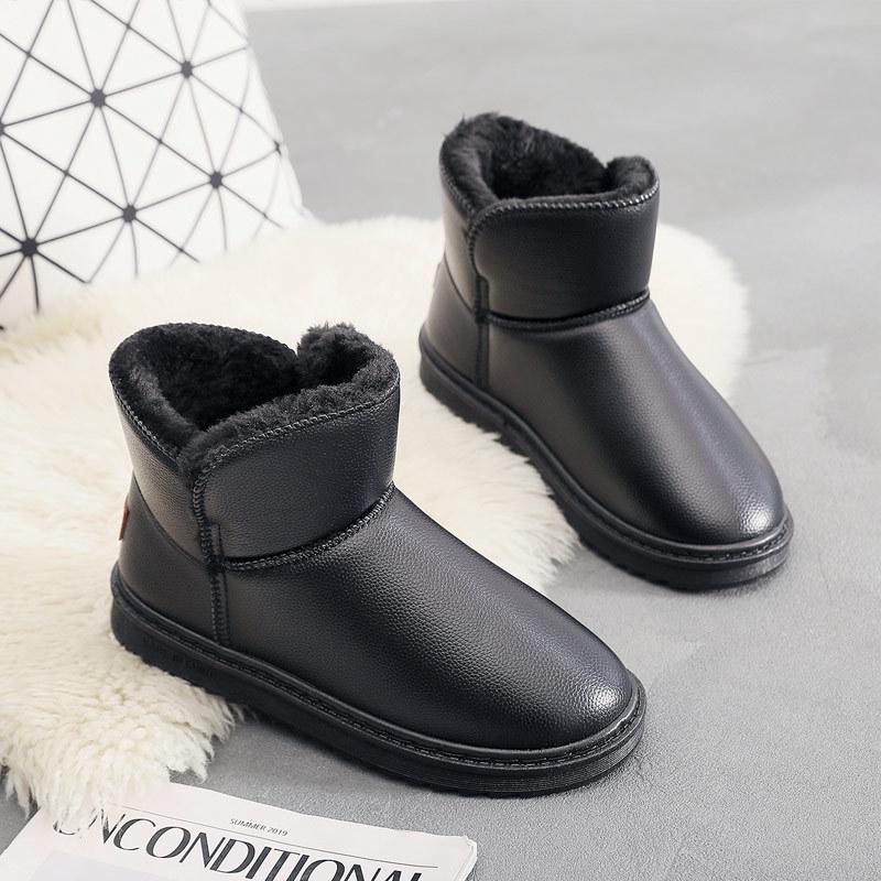 Men's Winter Leather Waterproof Non-Slip Fur Lined Snow Boots