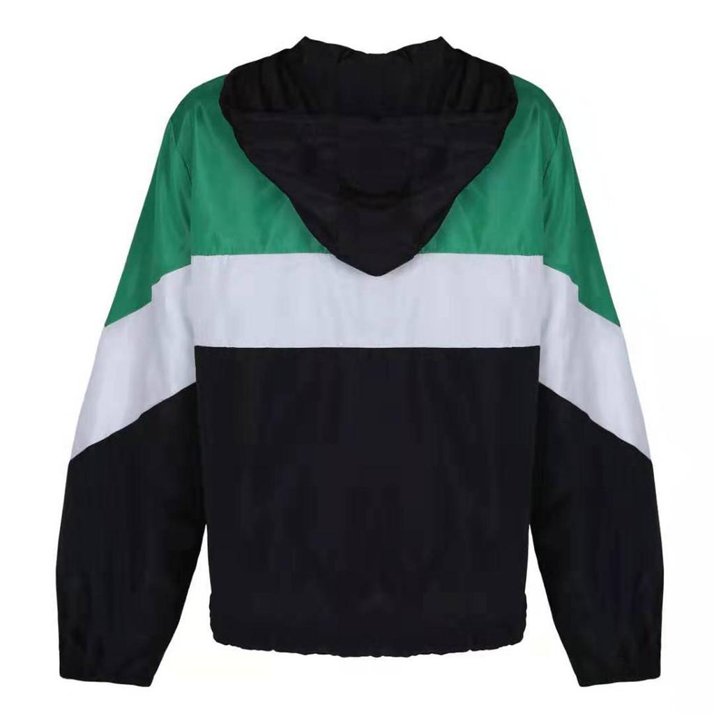 Womens  Long-sleeved Hooded Zipper  Stitching Contrast Color Windbreaker Coat
