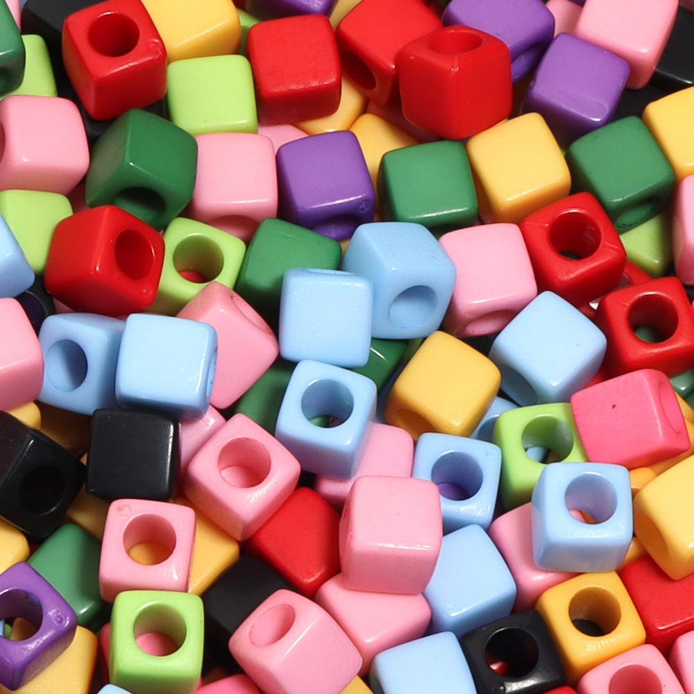 100pcs/lot 7mm Acrylic Square Beads Colorful Large Hole Loose Spacer Beads For Jewelry Making DIY Necklace Bracelets Accessories