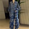 Women Pant Set Two Piece Sets V Neck Bat Sleeve Print Wide Leg Long Pants Casual Loose Elastic Waist Y2k Streetwear