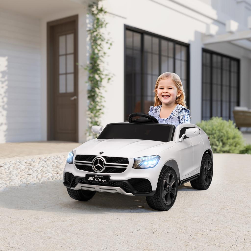 Elektroauto für Kinder, 12V Kinderauto mit Fernbedienung, LED-Lichter, Musik, 3 Geschwindigkeiten, 3-6 Jahre, Weiß