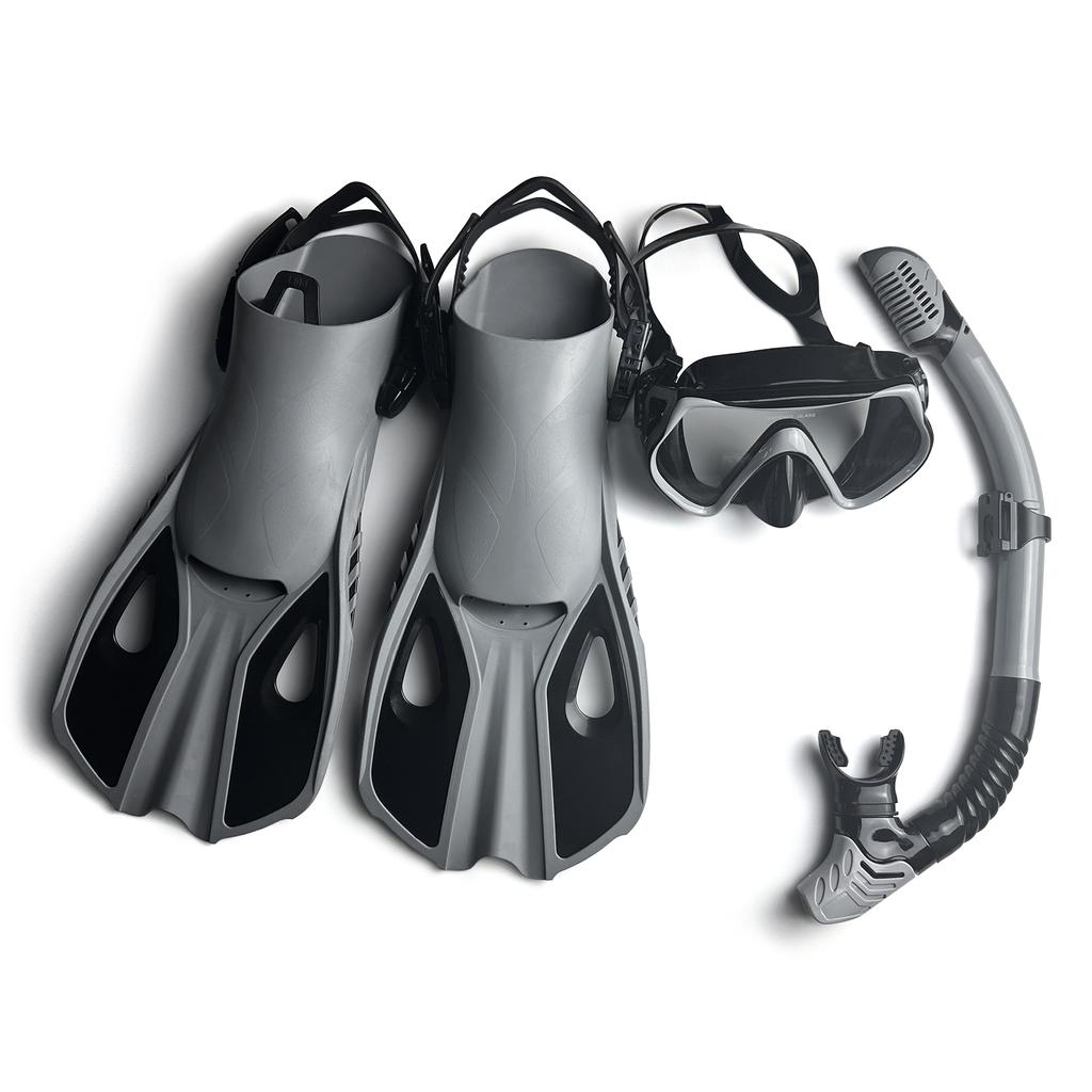Diving Goggles Three-Window High Clear Diving Mask with Full Dry Snorkel and Adjustable Fins  for