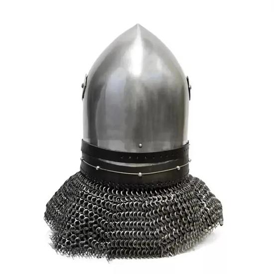 LARP Guardian Helmet Medieval Combat Bascinet with Chainmail Steel Armored Helmet for Reenactment, Cosplay Battles Gift