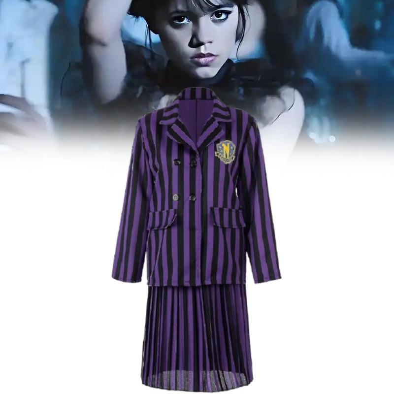 Wednesday Addams Character Cosplay Dress With Polyester Material For Women And Girls