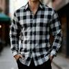 Men's Classic Red and Black Plaid Long-Sleeved Shirt, Available in Multiple Colors, Casual Retro Outdoor Casual Fashion Shirt