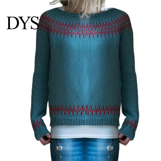Women Jumper Winter Knitted Crew Neck Long Sleeve Color Comfortable Block Loose Fit Sweater Breathable Warm Pullover Knitwear