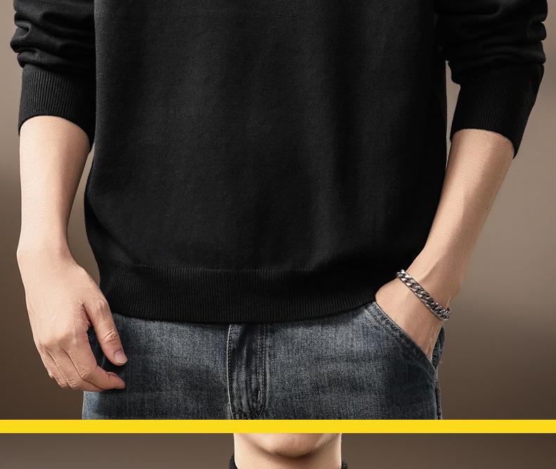 Men's High-End Half-Zip Stand Collar Knit Sweater - Autumn/Winter Korean Style Solid Color Casual Base Layer Top