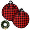 Stackable Plaid Christmas Wreath Storage Bag Waterproof with Zipper and Handles Christmas Garland Packing Bags Large Capacity