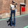 Micro-pull jeans women's autumn and winter new Spice Girl low-rise slim-fitting elastic and thin versatile horn floor pants