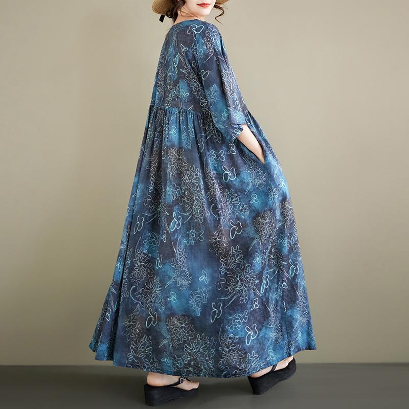 DIMANAF 2026 Summer Beach Women Plus Size Vintage Lady Long Dress Loose Oversize Maxi Print Cotton New