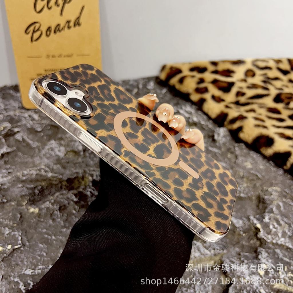 iPhone 15 Pro Leopard Print Phone Case New Retro IMD Magnetic 14 Compatible Apple 16 Full Coverage 13 Protective Case