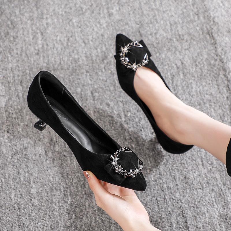 Pointed Single Shoes Women's Thin Heels 2025 New Korean Version Versatile Light Mouth Four Seasons Black Professional Work Shoes