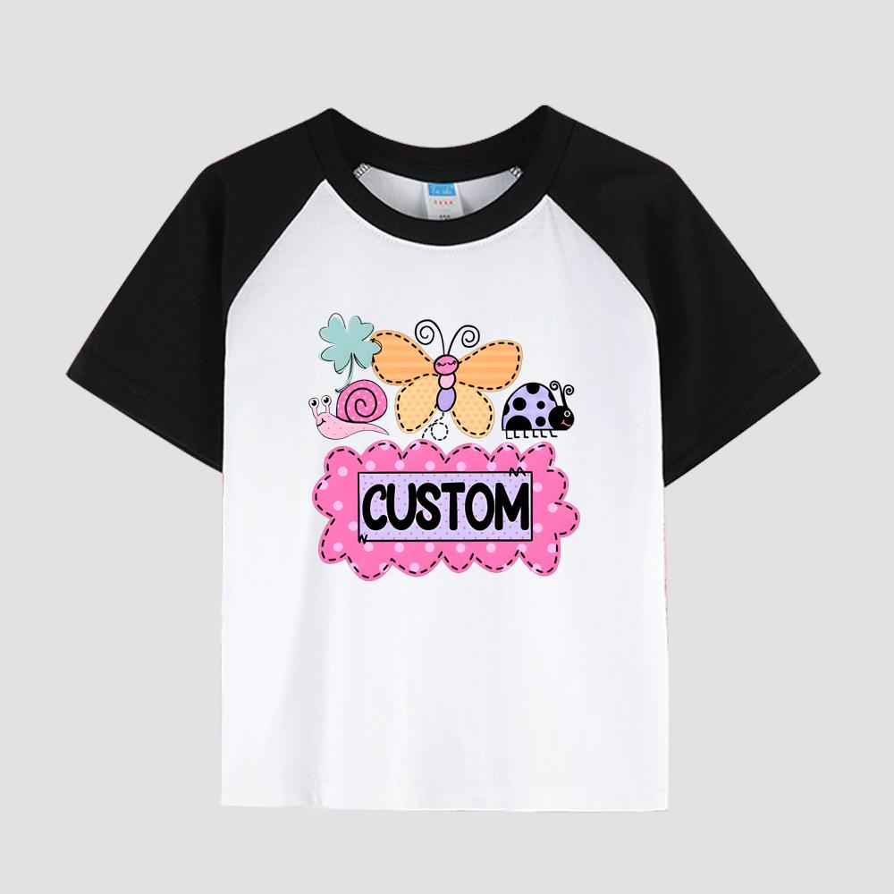 Children's Short Sleeve Cotton T-Shirt Featuring Floral Print, Round Neck, Girls' Stylish Casual Top for Summer
