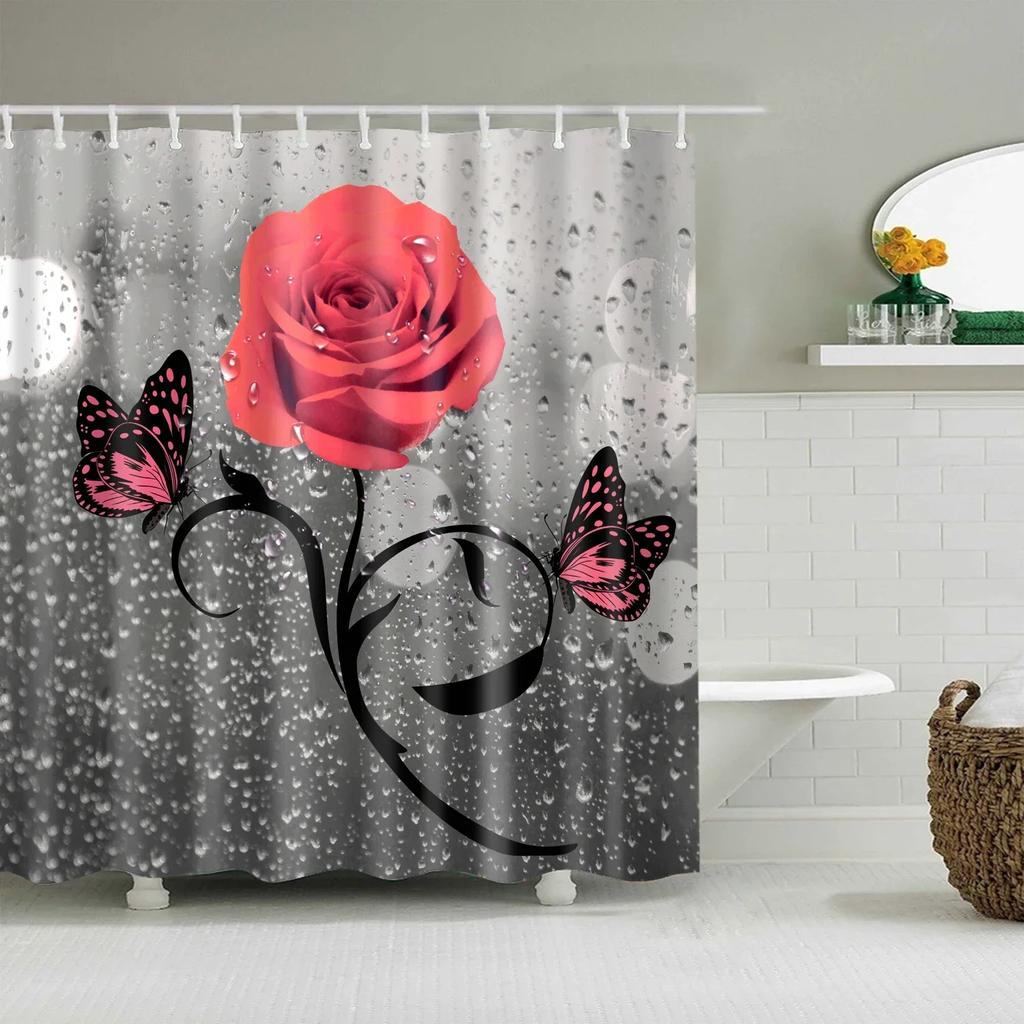 Tropical Green Plant Palm Leaves Bathroom Accessories Set Shower Curtain Bathroom Curtains Waterproof Polyester with Hooks