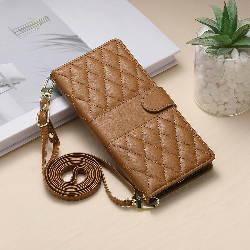 Flip Phone Case Popular for Iphone16 Mobile Phone Leather Case Crossbody Long Shoulder Strap Samsung Xiaomi OPPO