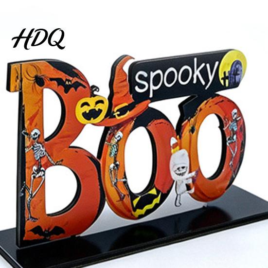 Festive Holiday Desktop Signs Halloween Wooden Tabletop Ornaments Freestanding Solid Wood Letter Signs Decorative Table Centerpiece Thickened