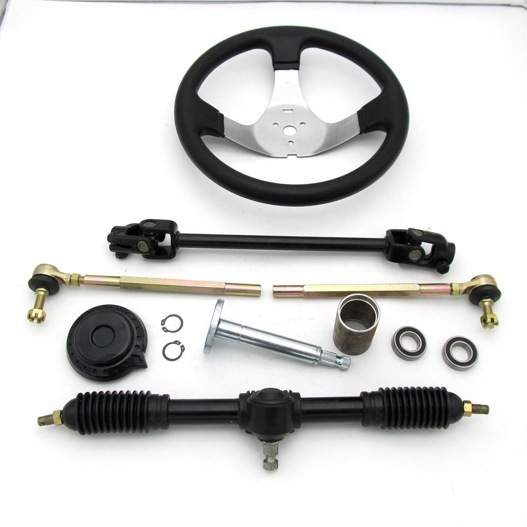 Steering Wheel Gear Rack Shaft Tie Rod Assembly Adjustable Shaft Hub Stub Axle for Go Kart Golf Cart ATV Buggy