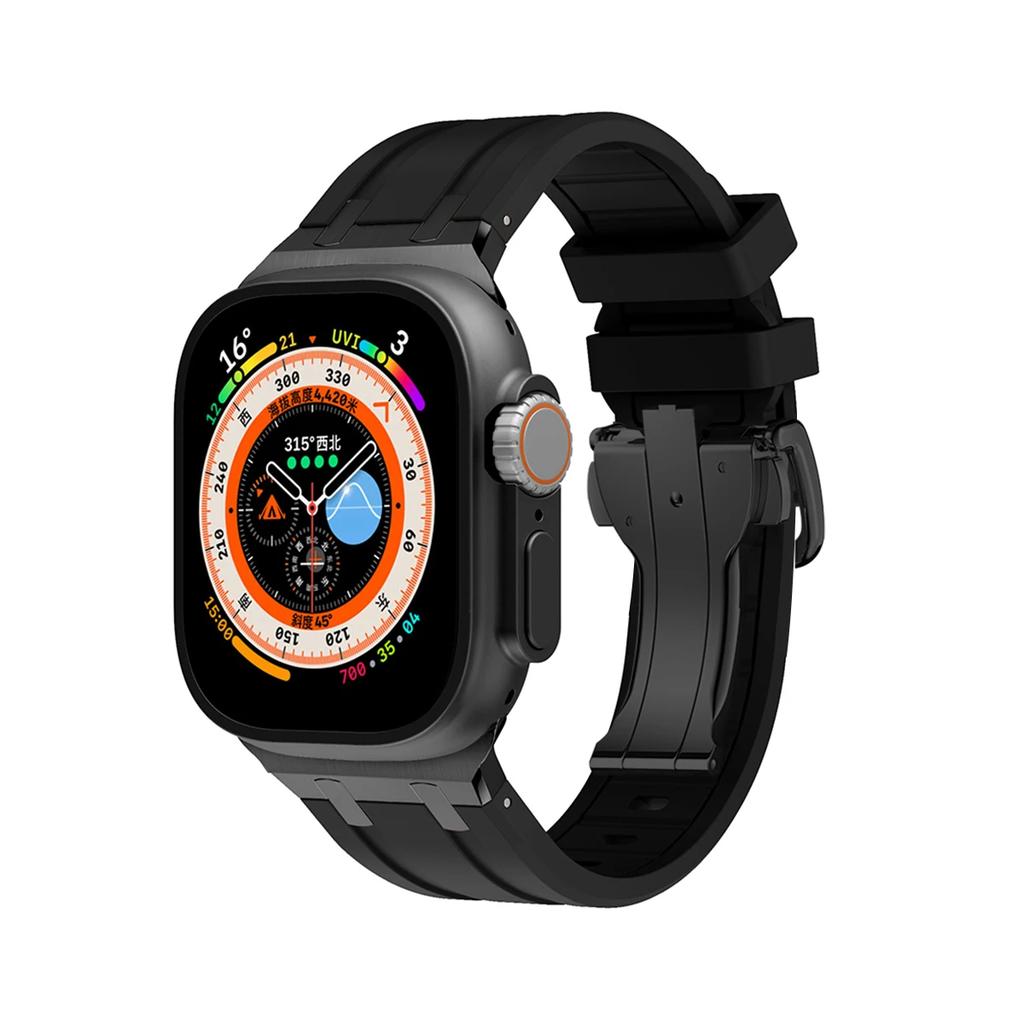 Soft Silicone Strap For Apple Watch Ultra 2 1 49mm Series 9 8 7 41 45mm Rubber Band For iWatch 6 5 4 se 42mm 44mm Mens Bracelet