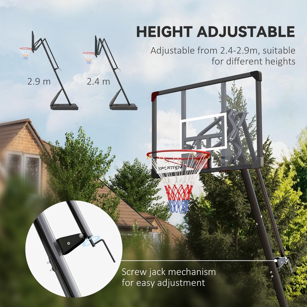 2.4-2.9m Adjustable Basketball Hoop and Stand with Weighted Base, Portable on Wheels, Black