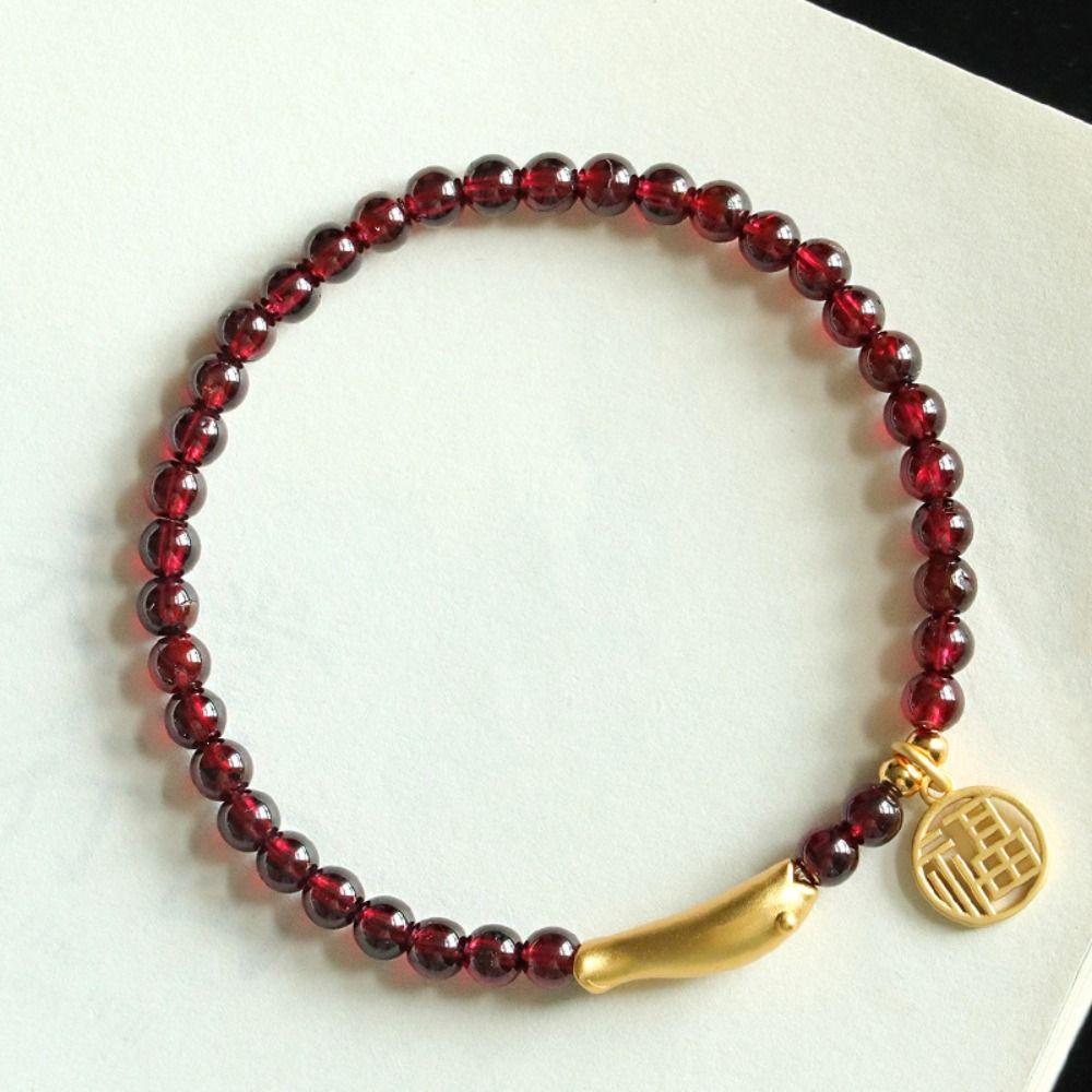 Flower Red Beaded Bracelet Fish Beads Bangles Lustrous Lucky Pendant Bracelet  Lady