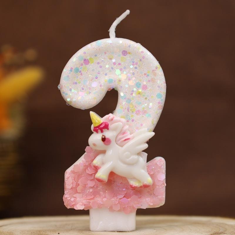 Happy Birthday Candle 0-9 Numbers Candle Pink Unicorn Birthday Candles for Cake Children's Birthday Party Candle Cake Decorating