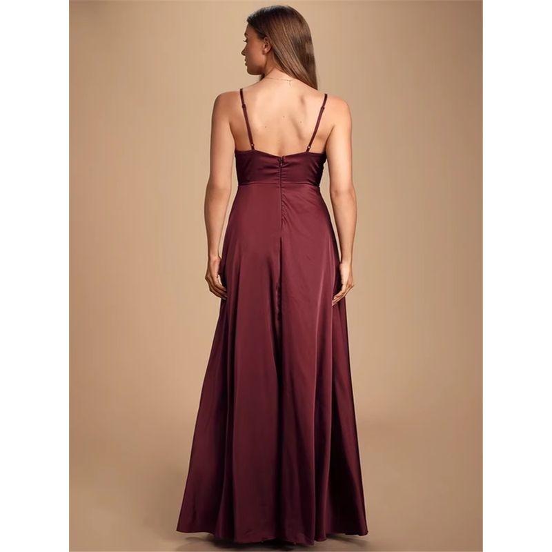 Export Single Lu Home Smooth Satin Sling Open Back Elegance Socialite Temperament Big Slit Party Dress Pendant Skirt for Women