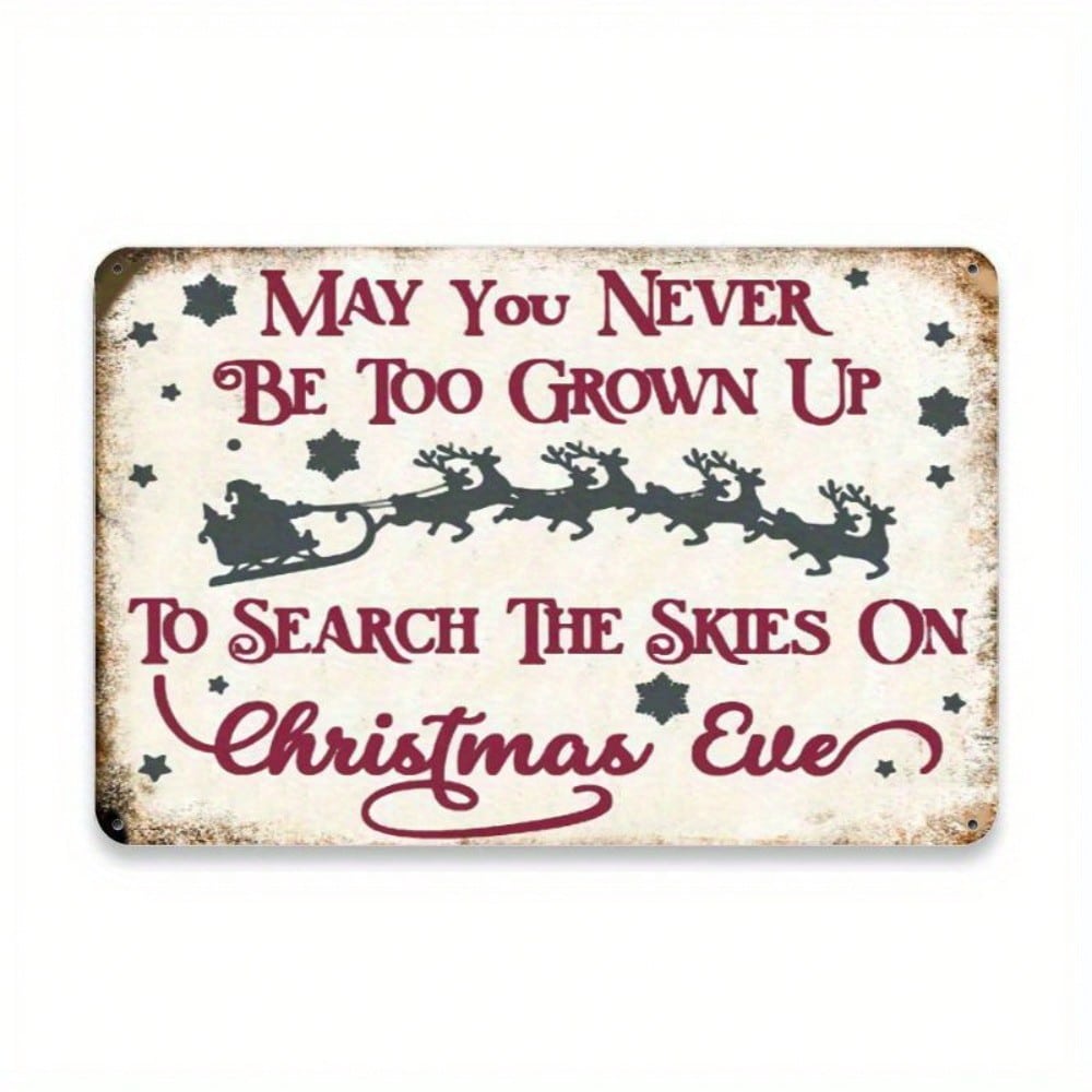 Vintage Tin Poster Christmas Wall Decor Retro Santa Sleigh Metallic Art 20x30 разноцветный