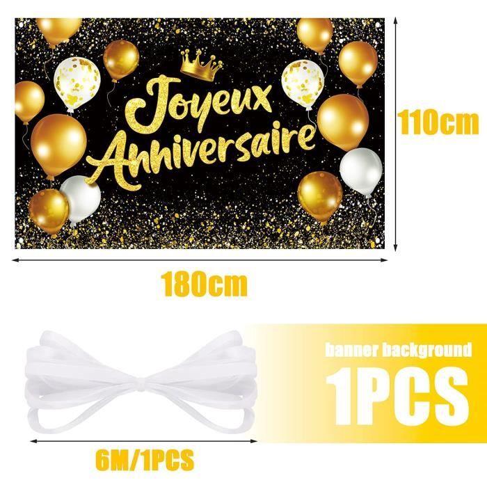 Décor de Photo Joyeux Anniversaire Banderole 1.1 x 1.8m Toile de Fond Grand Tissu de Photographie Bannière Or Noir pour Fête A[282]