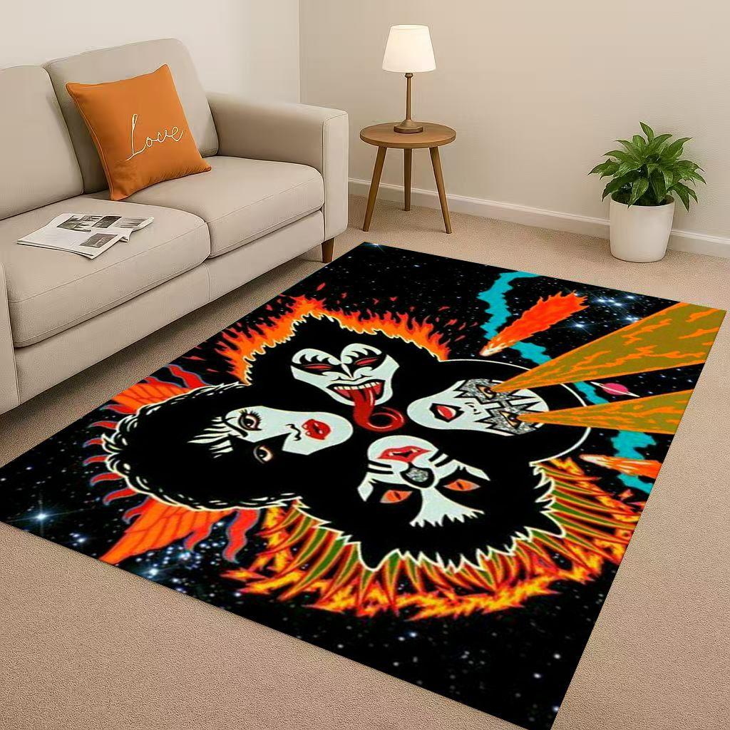 HD Kiss Rock Heavy Metal Band Gene Simmons Wohnzimmer Rutschfester Teppich für Schlafzimmer Spielzimmer Sofa, Heimdekoration Fußmatte