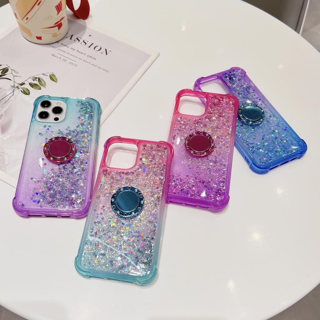 Applicable to Samsung S25 mobile phone case A26 gradual change color quicksand ring bracket anti-drop case Redmi Note14 case