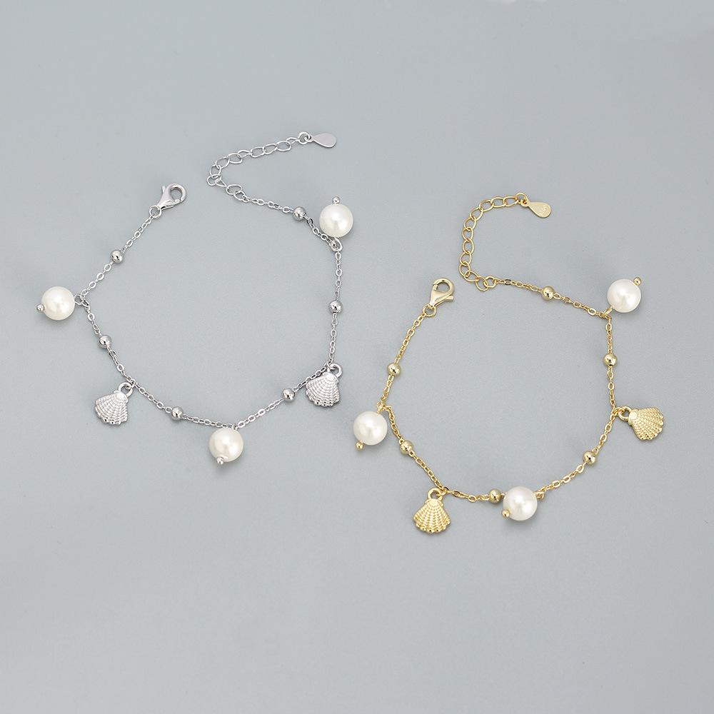 S925 Sterling Silver Pearl Shell Charm Bracelet - Fresh Summer Girl's Jewelry