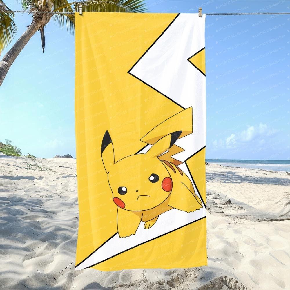 Pok É Mon Pikachu Printed Beach Towel Ultra-Fine Fiber Towel Children/Adults Quick Drying Absorbent Swimming Pool Towel