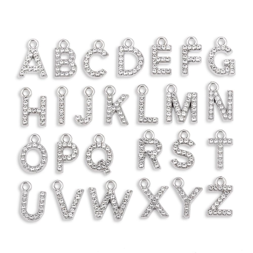 

10/26pcs Silver Color Alloy Crystal Mini Alphabet 26 Letter Charms Pendants for Women Necklace Earring Jewelry Accessories