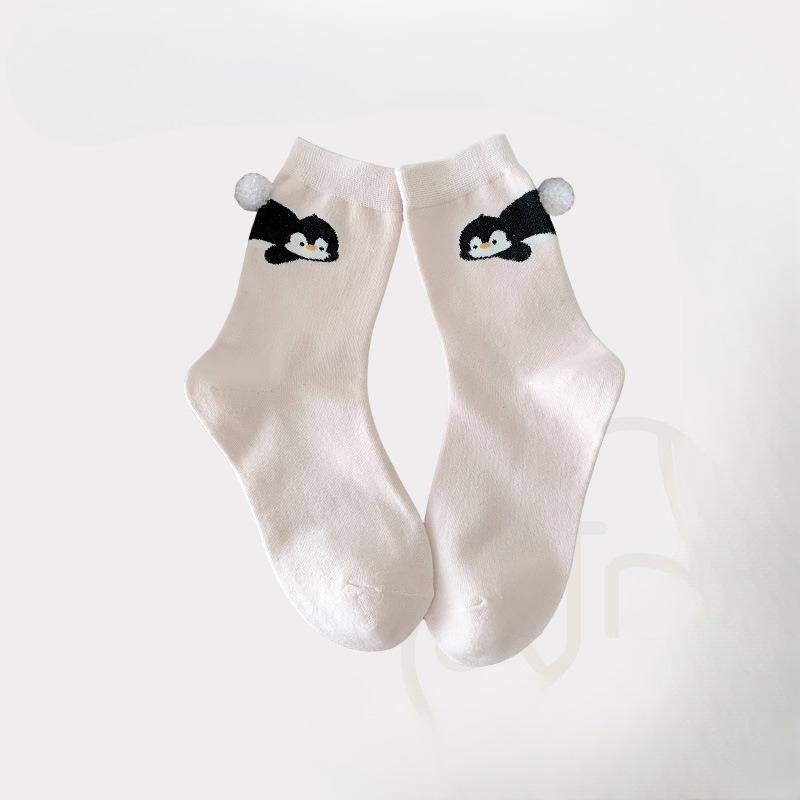 Bottom Ball Cartoon Animal Socks, Cute Mid-calf Socks for Girls, Solid Color, Versatile Panda Dui Dui Cotton Socks