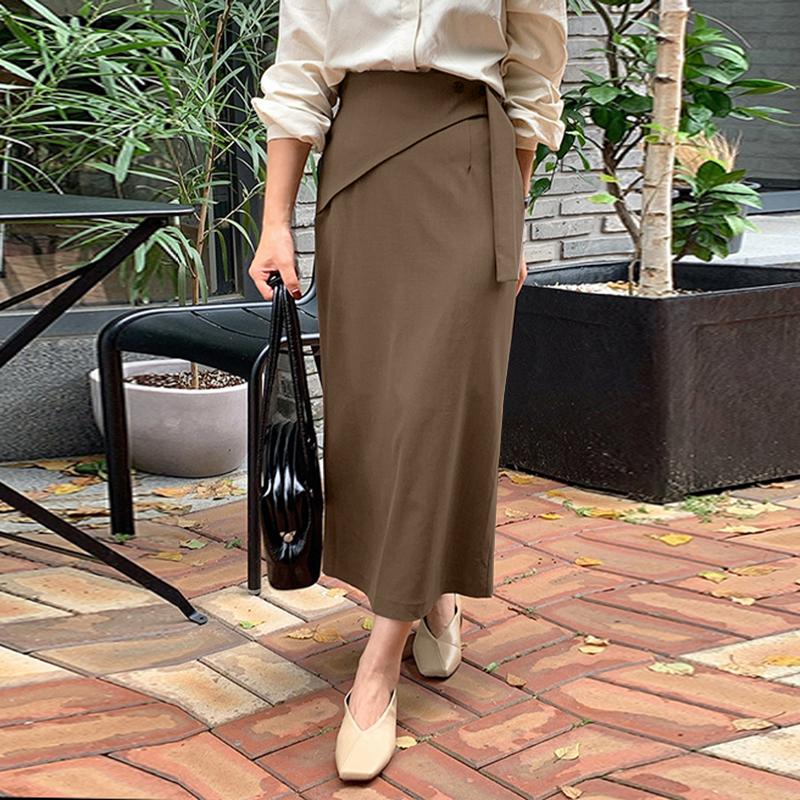 

VONDA весенние женские однотонные длинные юбки на пуговицах