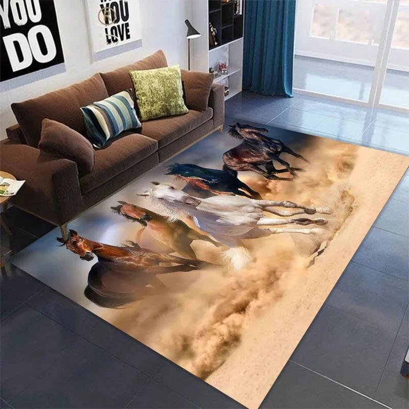 3D Printed Horse Carpets Kids Bedroom Large Animal Area Rugs for Living Room Anti-slip Child Game Soft Floor Mat Home Decoration
