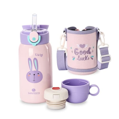 

SANTECO MARA Thermos Water Bottle, 550ml, for Kids, with Straw, Direct Drinking, 2-Way Design, Sports Drink Compatible, Carbonated Drink Compatible, K