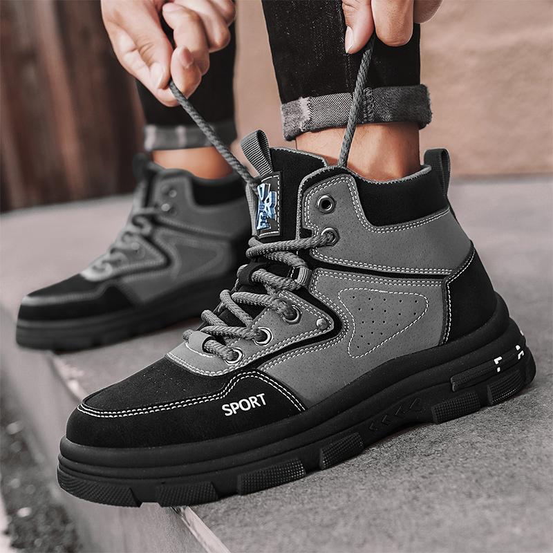Fashion Men Boots Casual Shoes Leather Outdoor Platform Walking Fashion Luxury Designer Work High Top Ankle Sneakers Cowboy Winter Work