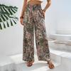 Summer Printing Wide Leg Pants for Women Straight Trouser Fashion Elastic Waist Versatile Breathable Grace Ladies Streetwear