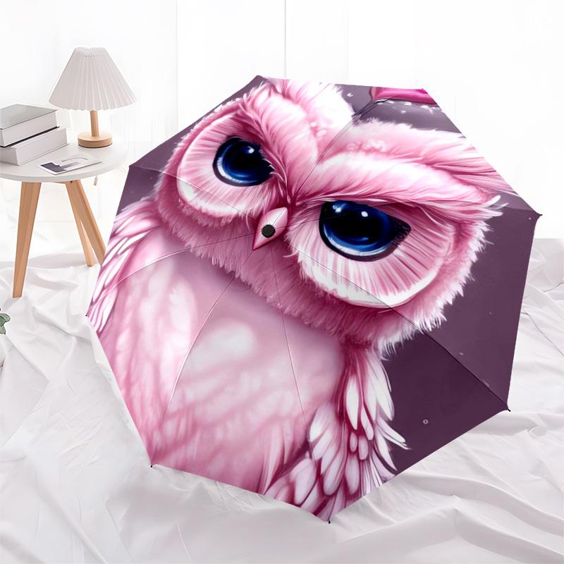 1pc Pink Owl with Heart Umbrella with Plastic Handle,Suitable for All Seasons Home Travel Outdoor UmbrellaDD719
