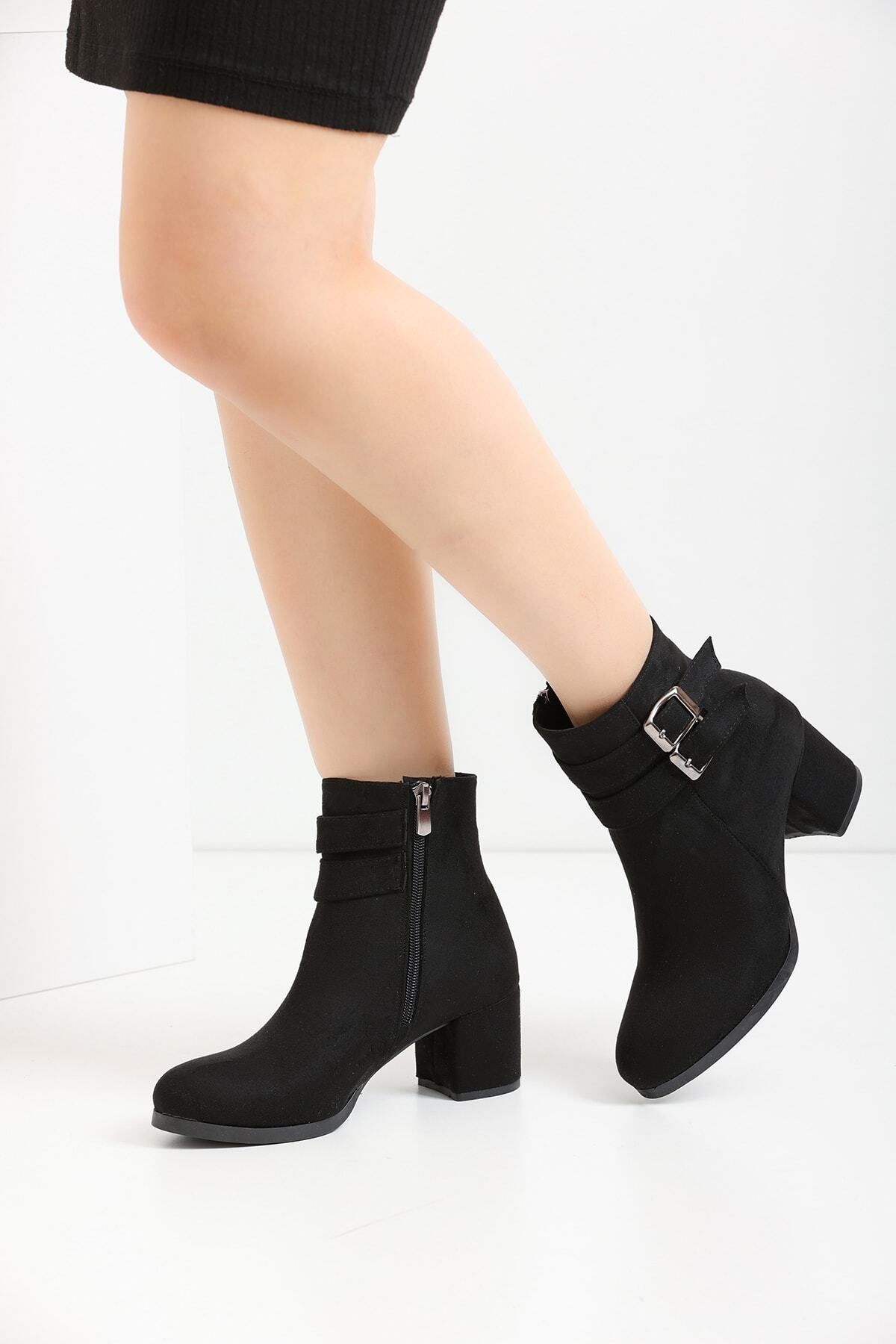 

Women Modern Stylish Fashion Women Black Suede Double Buckle Short Boots 36