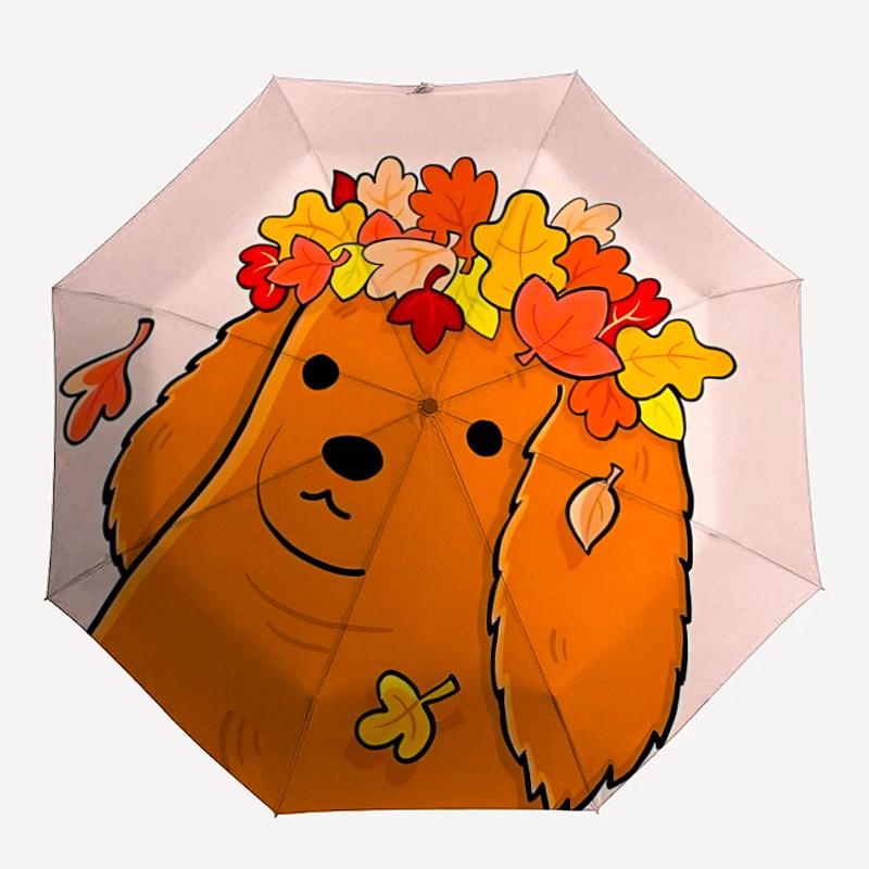 

1pc Autumn Leaves Dog Fashionable Automatic Opening/Closing Folding Umbrella with 8 Bones, Windproof Portable, Daily Use130