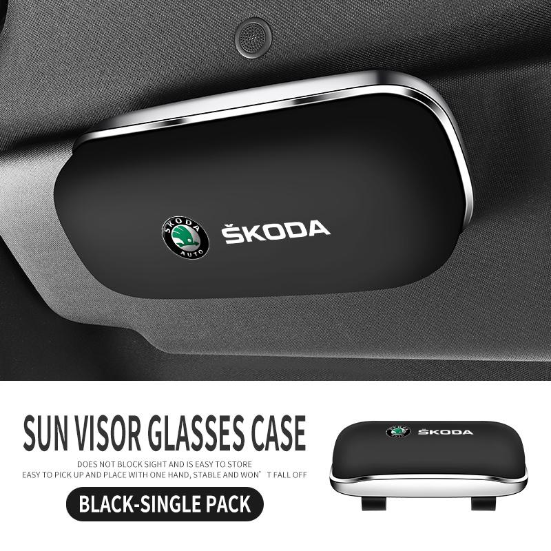 XOWS7 Car Sun Visor Sunglasses Case for Skoda Octavia Fabia Superb Rapid, Eyeglasses Holder Storage Box Auto Interior Accessories