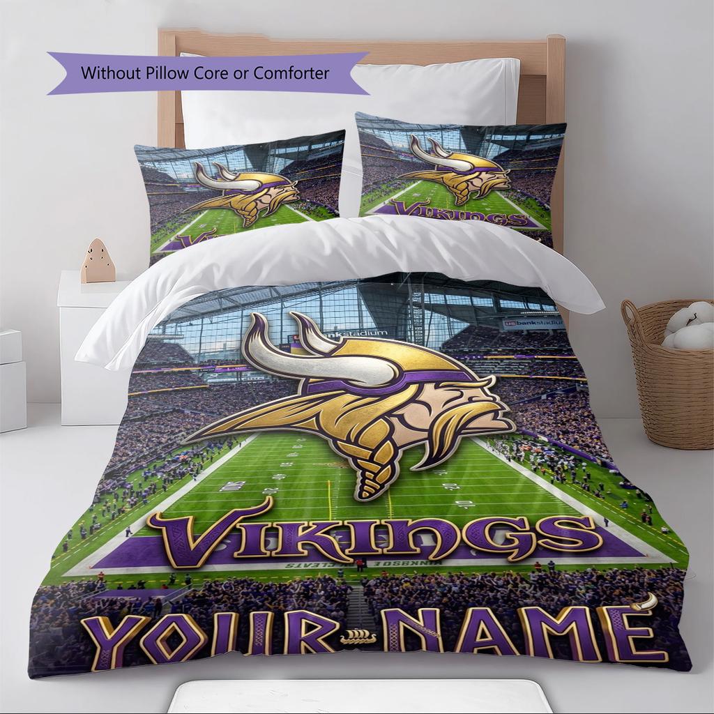 Name Individuell Minnesota Vikings Logos Muster Bettwäsche Set Bettbezug Kissenbezug Heimdeko Geschenk (1 Bettbezug + 2 Kissenbezüge, ohne Füllung)