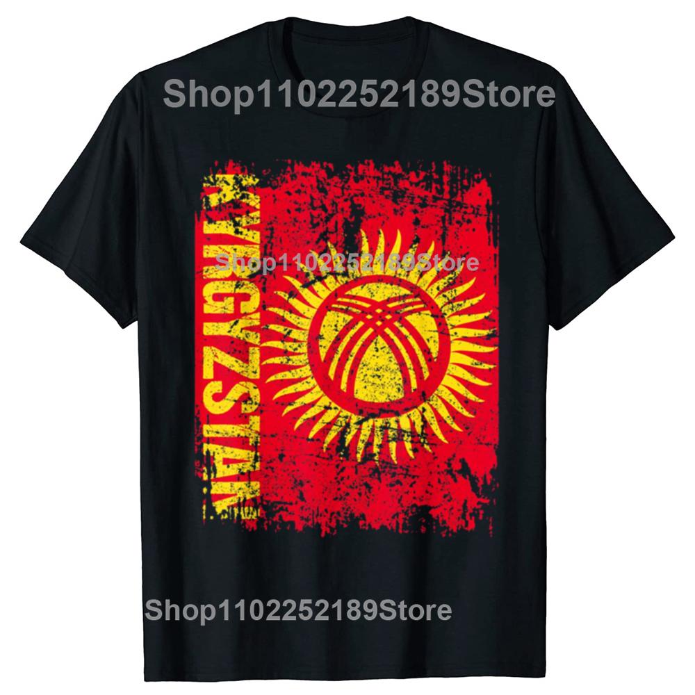 

KYRGYZSTAN Flag Vintage Kyrgyz Power T Shirt Tee Tops Round Neck Short-Sleeve Fashion Tshirt Clothing Casual Basic T-shirts XL