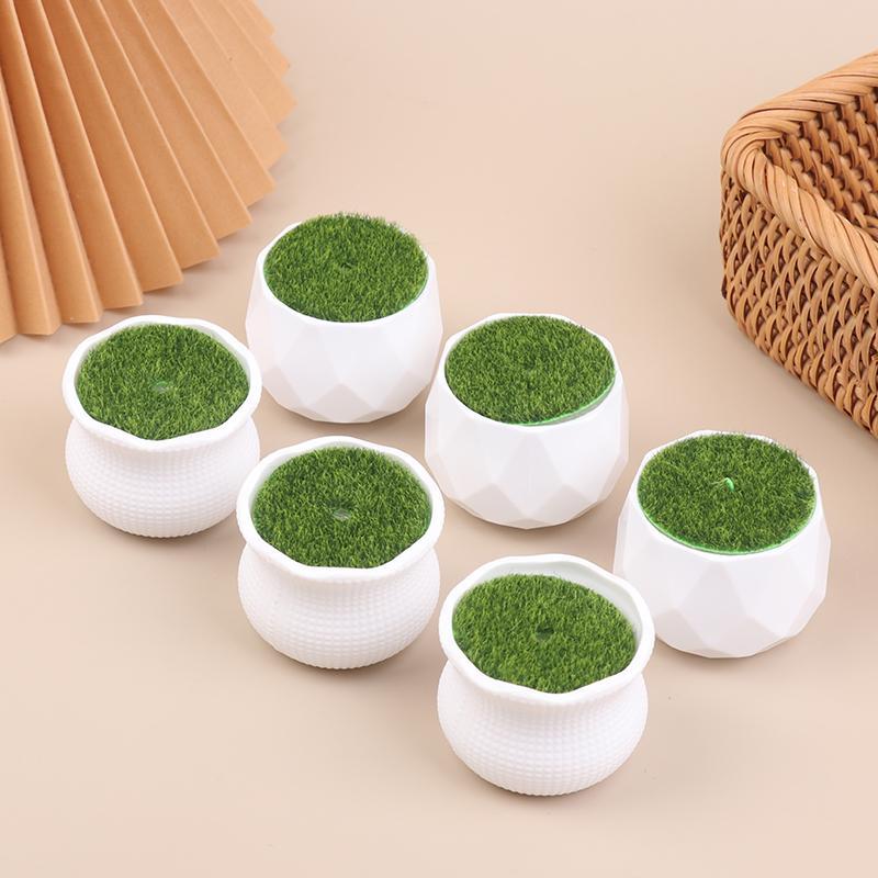 5Pcs Flower Pot Round Planters With Artificial Lawn Vase White Plastic Thick Plants Flower Pot Home Garden Decorations