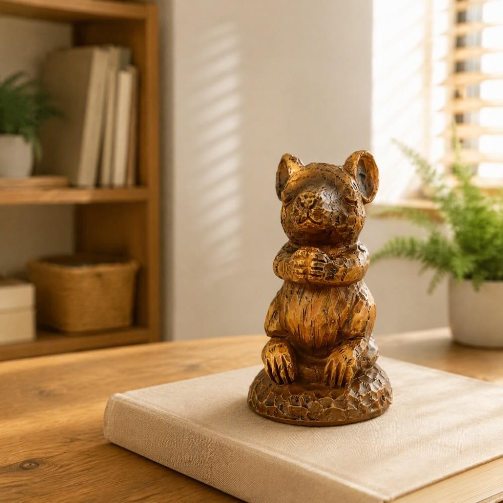 Resin Pray Mouse Statue 5.12x3.94x3.54in Priest Craft Ornament Office Desktop Decor