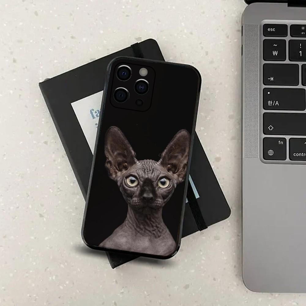 Pet Sphynx Sphinx Cat Phone Case For Apple iPhone 15,14,13,12,11,Pro,X,XS,Max,XR,Plus,Mini Soft Black Cover