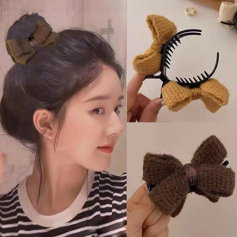 1 Stück Zopfklammer Acryl Wolle Gestrickte Schleife Haarkralle für Damen Fleischbällchen-Kopf Fixierendes Haarstyling-Werkzeug Haaraccessoires